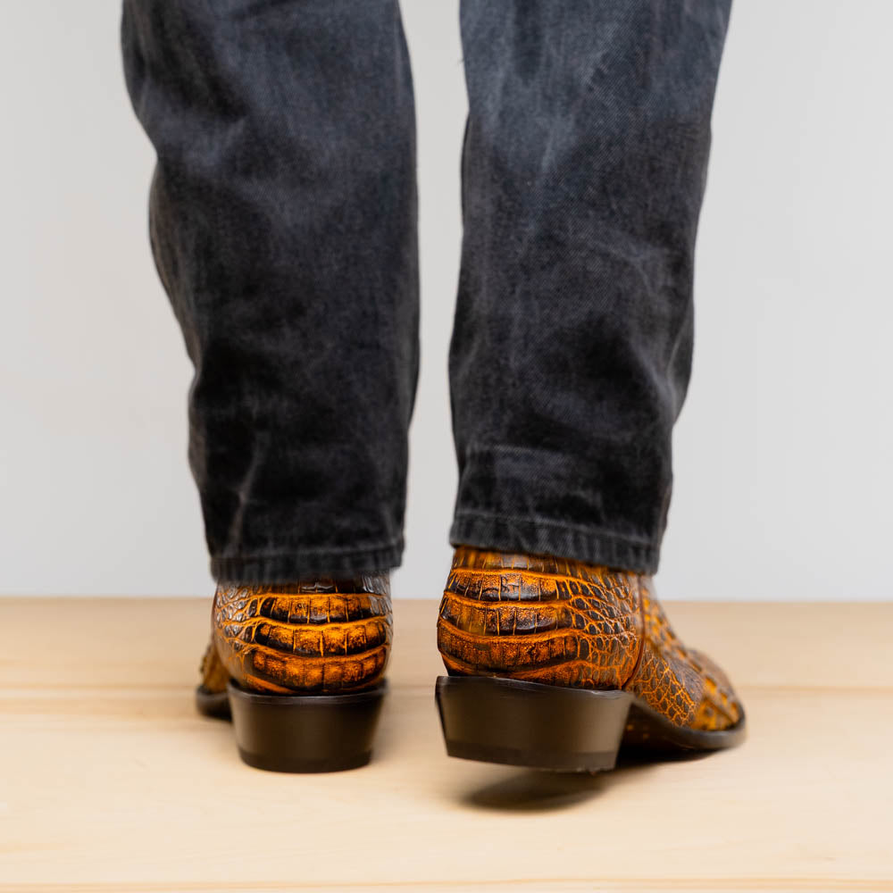 Marco Di Milano Phoenix Mustard Brown Caiman Crocodile Round Toe Cowboy Boots - Image 11