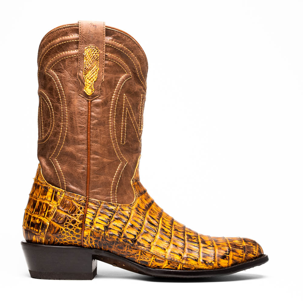 Marco Di Milano Phoenix Mustard Brown Caiman Crocodile Round Toe Cowboy Boots - Image 2