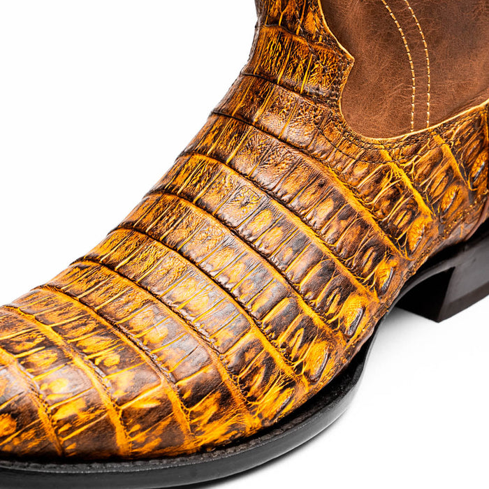 Marco Di Milano Phoenix Mustard Brown Caiman Crocodile Round Toe Cowboy Boots - Image 3