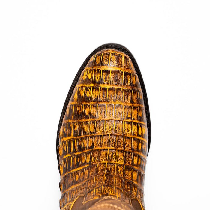 Marco Di Milano Phoenix Mustard Brown Caiman Crocodile Round Toe Cowboy Boots