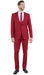 Stretch Fabric 4 Way Slim Fitted Mens Suit in Color Cherry Red Peak Lapel One Button Vested 3 Piece