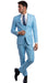 Stretch Fabric 4 Way Slim Fitted Mens Suit in Color Sky Blue Peak Lapel One Button Vested 3 Piece