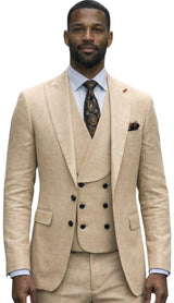 Mens Wool Suit - Ticket Pocket Big Lapel Single button Double breasted Vest By Statement in Color Caramel Modern Fit