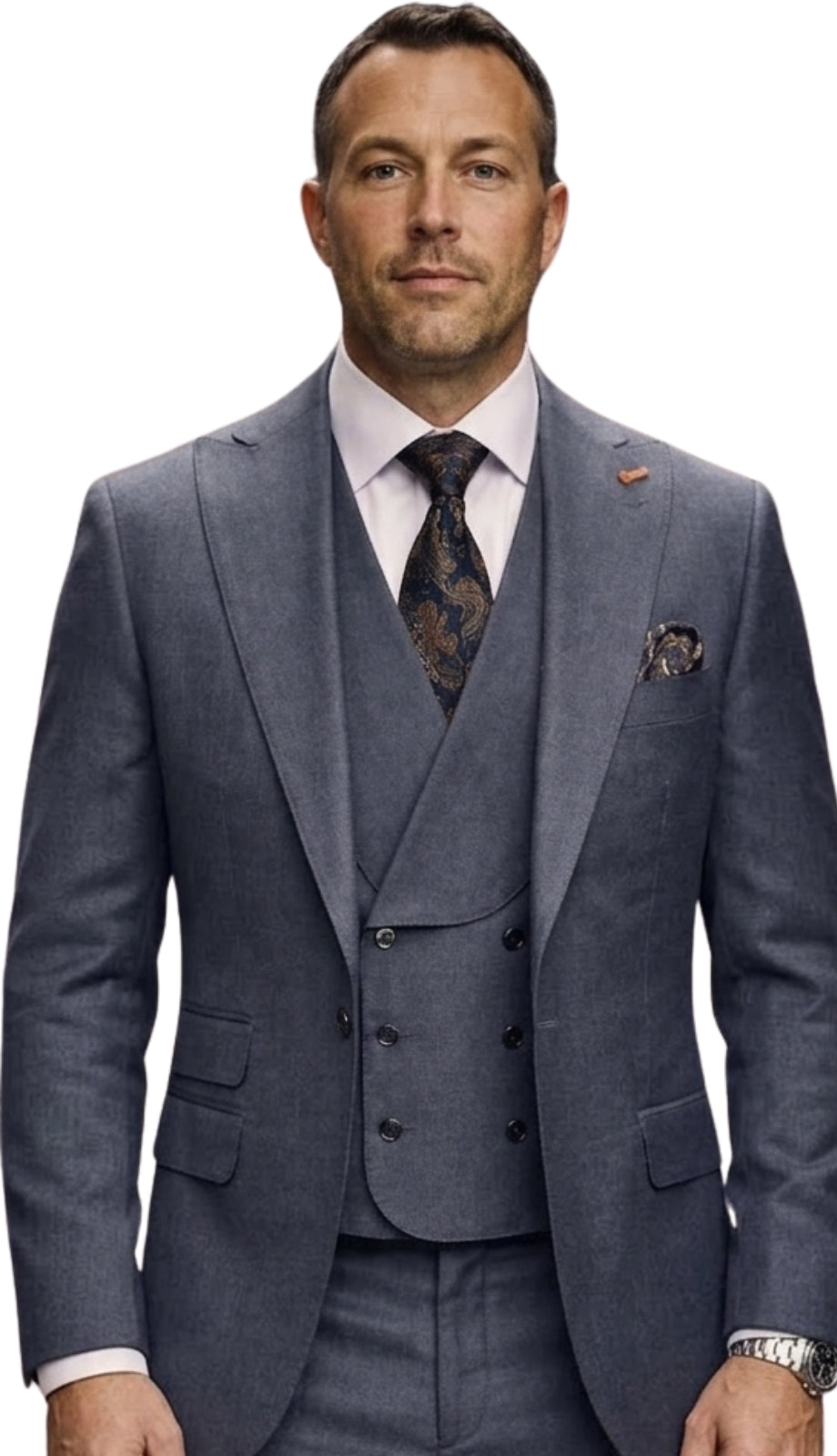 Mens Wool Suit - Ticket Pocket Big Lapel Single button Double breasted Vest By Statement in Color Charcoal Modern Fit