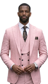 Mens Wool Suit - Ticket Pocket Big Lapel Single button Double breasted Vest By Statement in Color Mauve Modern Fit