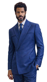 Statement SIENA Sapphire Double Breasted Suit - 58 Long or 58 Regular Jacket+52/54 Adjustable Pants (Fabric: poly/rayon blend)