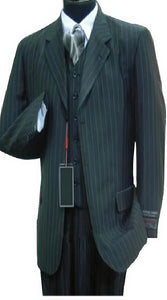 Luxurious #MU3B Black & Smoth Conservative Pinstripe 3 Pieces Vested Business Suits - Three Piece Suit