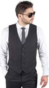 Men's Matching Vest + Pleated Or Flat Front Pants Slacks Black