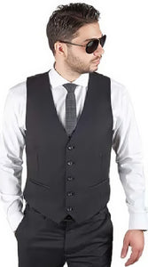 Men's Matching Vest + Pleated Or Flat Front Pants Slacks Black