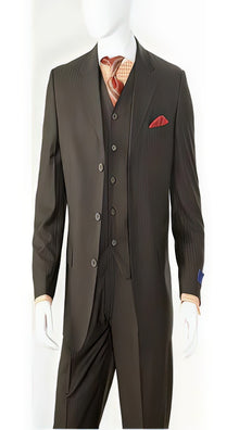 Men's 100% Wool Black Side Vents Three Button Vested Suit