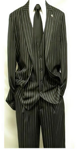 Mix and Match Suits 3 Piece Gangster Stripe Mars Vested Fashion Suit Black Men's Suit Separate Any Size Jacket & Pants