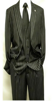 Mix and Match Suits 3 Piece Gangster Stripe Mars Vested Fashion Suit Black Men's Suit Separate Any Size Jacket & Pants