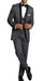 Men's One Button Tuxedo Shawl Black Lapel Gray Vested Suit