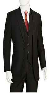 Discounted Men's Black 2 Buttons 3 Pieces Vested Suit Pleated Pants Regular Fit Online Sale