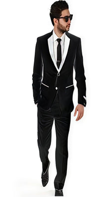 2BW2 Black With White Lapel Tuxedo Vested 3 Pieces Vested Suit Side Vented Suit Side Vented