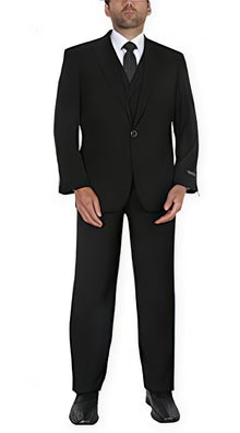 Men's Stylish Black 1 button suits vest peak lapel suits pleated pants