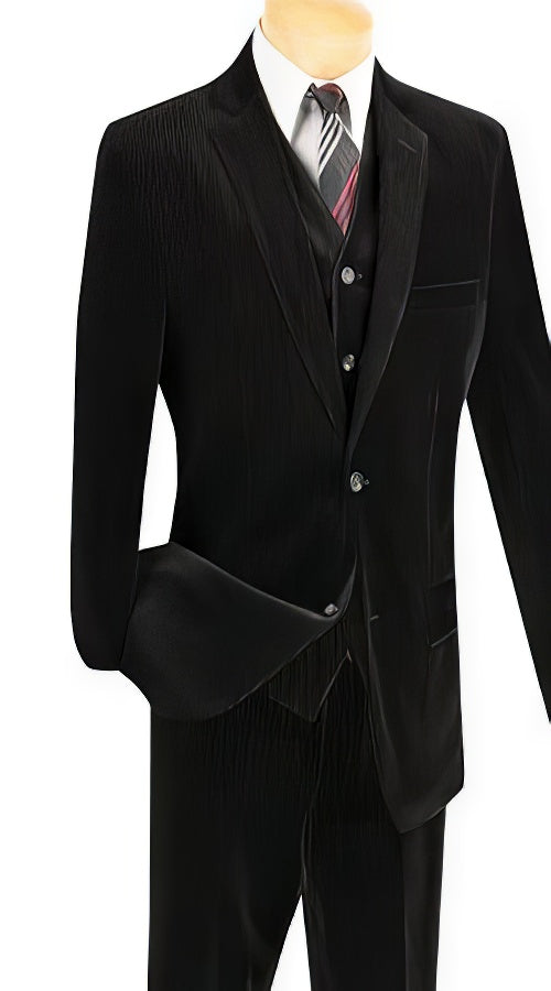Mens Corduroy Suit Mens Black Two Buttons Pinstripe ~ Stripe corduroy 3 piece vested suits Flat Front Pants - Three Piece Suit