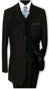 Men's Black 3 Button Vested Stripe ~ Pinstripe Suit