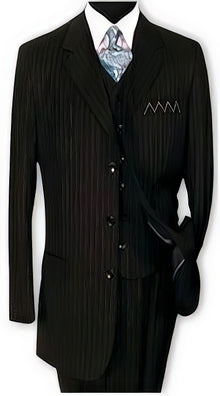 Men's Black 3 Button Vested Stripe ~ Pinstripe Suit