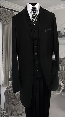 TS3V NICE 3PC 3 BUTTON SOLID COLOR BLACK Men's three piece suit