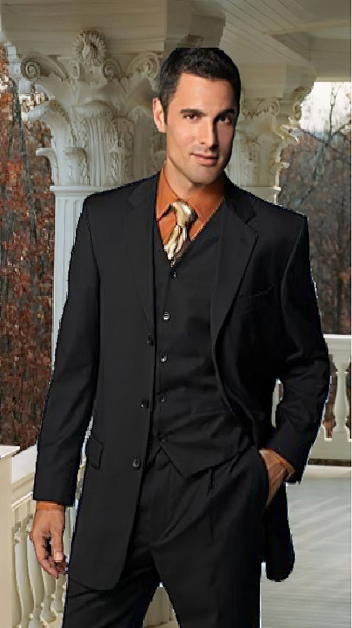 JET BLACK 3PC Available in 2 Buttons Notch Lapel Side Vents Modern Fit Suits three piece suit HAND MADE