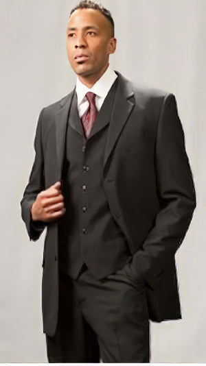 Men's Poly Poplin 3 Piece Black  Matching Vest Dress Suit