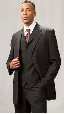 Men's Poly Poplin 3 Piece Black  Matching Vest Dress Suit