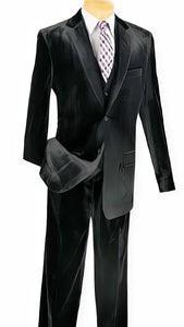 Men'S Side Vents 3 Piece Black Velvet Suit Vested Suits