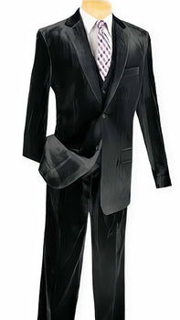 Men'S Side Vents 3 Piece Black Velvet Suit Vested Suits