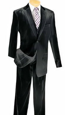Men'S Side Vents 3 Piece Black Velvet Suit Vested Suits
