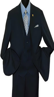 Mens Peak Lapel 2 Button Black Vested Suit