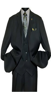 Men's Black  Two Button Vested Suit