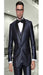 Indigo ~ Bright Blue Men'S Two Toned Vested 2 Buttons Suit With Black Lapel Italian Tuxedo Looking - 100% Percent Wool Fabric Suit - Worsted Wool Business Suit