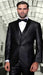 Men’s Black Two Tone Vested Wool Suit with 2 Button Jacket and Black Lapel, Italian Tuxedo Style