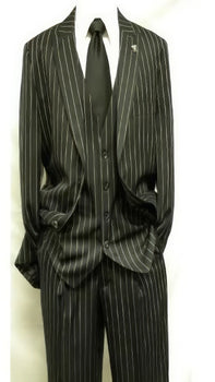 3 Piece Gangster Stripe Mars Vested Fashion Suit Black - Image 9