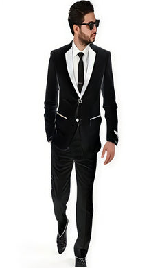 Men 3 Piece Slim Fit Double Vested  Black Suit