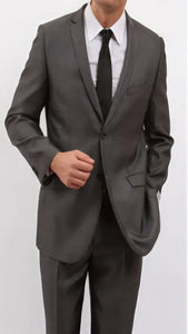 Slim Fitted Solid Herringbone 2 Button Three Piece Vested Shadow Stripe Men'S Black Suit