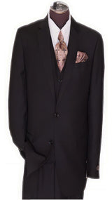 Men's 2 Button Black Regular Basic Cut Flat Front Pants Three Piece Suit