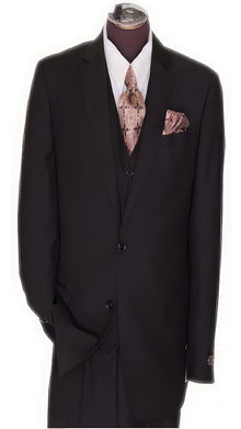 Men's 2 Button Black Regular Basic Cut Flat Front Pants Three Piece Suit