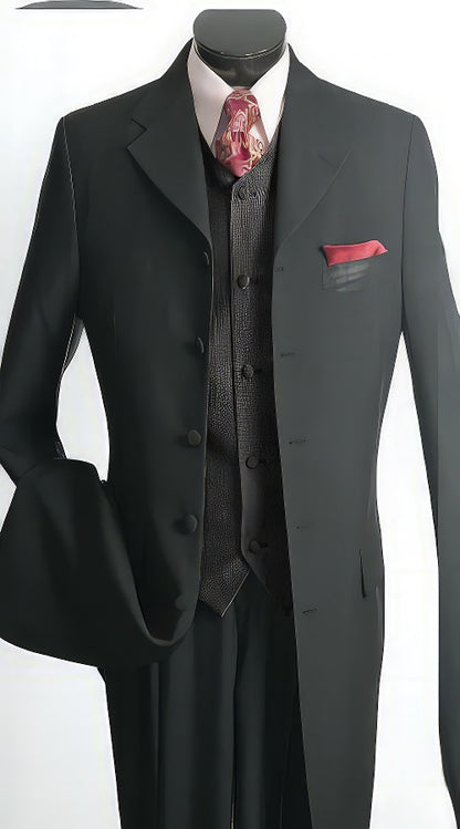 Men'S 3 Piece Fashion Suit - Long Zoot Suit Vested Black Color - Three Piece Suit - Image 2