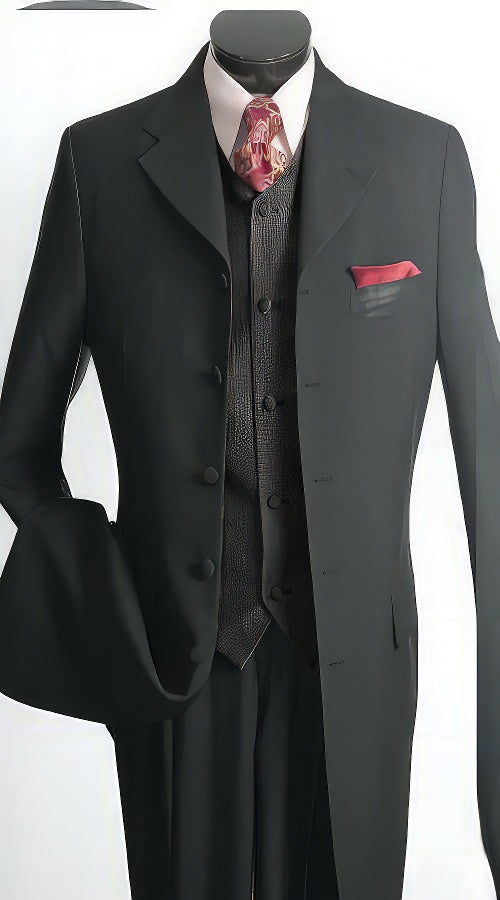 Men'S 3 Piece Fashion Suit - Long Zoot Suit Vested Black Color - Three Piece Suit - Image 2