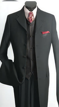 Men'S 3 Piece Fashion Suit - Long Zoot Suit Vested Black Color - Three Piece Suit - Image 2