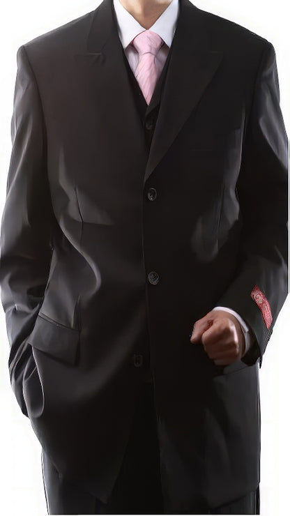 Men's Superior 150s Extra Fine Black 3 pcs Vested Suits with Peak Lapel - Image 8