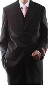 Men's Superior 150s Extra Fine Black 3 pcs Vested Suits with Peak Lapel