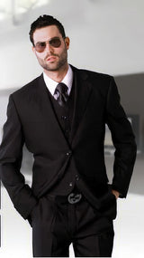 Men's Classic 3 Piece  Extra Fine Fabric 2 Button Black Tone on Tone Suit - Shadow Stripe - Seersucker Fabric Summer Fabric Cotton Fabric - Black on Black Stripe