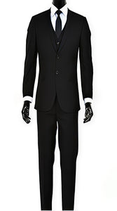 Men's 2 Button  Black Slim Fit Vested Suit