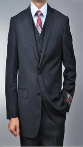 Men's Black Pinstripe 2-button Vested three piece suit