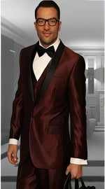 Black and Burgundy ~ Wine ~ Maroon Suit  Men's Shawl Lapel 3 Piece Statement Suits Clothing Confidence Modern Fit Suits Vested Tuxedo Burgundy Suit Burgundy Tuxedo