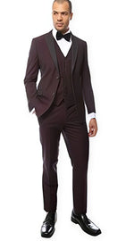 Men'S Burgundy 5 Button V-Neck Vest Peak Lapel Jacket Burgundy Suit Burgundy Tuxedo
