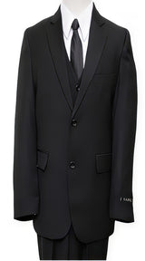 Solid Black Two Buttons Husky Cut Toddler Suit
